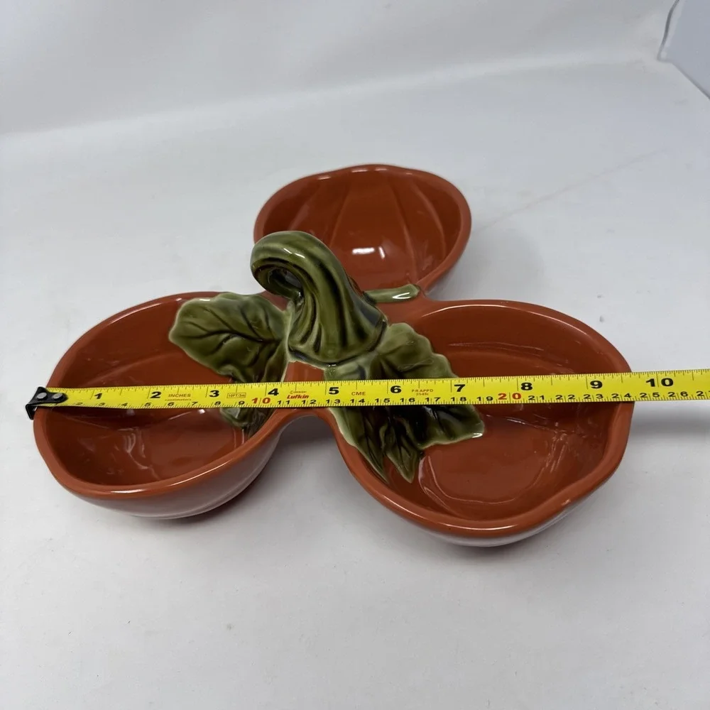 Better Homes Garden Heritage Stoneware Pumpkin Fall Harvest 3 Bowl Candy Dish